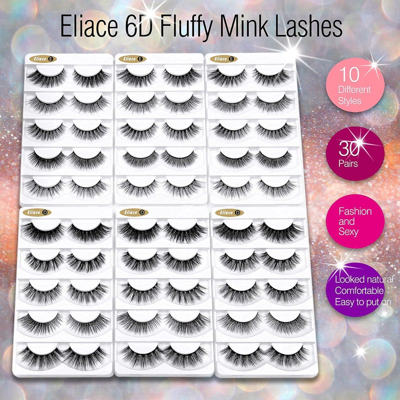 Eliace False Eyelashes Natural look Cat Eye Lashes Wispy Strips,6D Volume Mink lashes 30 Pairs 10 Mixed Styles Fake Eyelashes Pack,Wispy Eyelash Soft Reusable Dramatic Fluffy Beauty Lash Wholesale - Image 3
